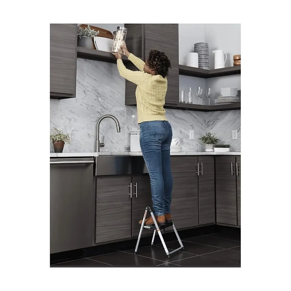 Cosco Folding Step Stool, 1-Step, 200 lb Capacity, 9.9" Working Height, Platinum/Black (11014PBL1E)