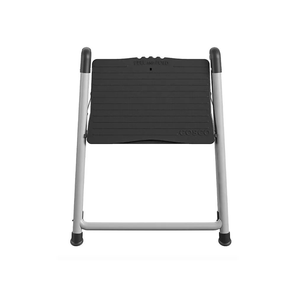 Cosco Folding Step Stool, 1-Step, 200 lb Capacity, 9.9" Working Height, Platinum/Black (11014PBL1E)