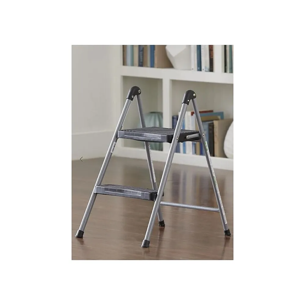 Cosco Folding Step Stool, 2-Step, 200 lb Capacity, 16.9" Working Height, Platinum/Black (11024PBL1E)