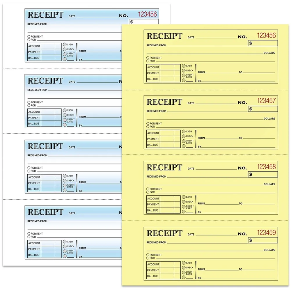 Business Forms*Cosco 2-Part Carbonless Receipts, 7.63" x 11", 200 Sets/Book (074037PK2)