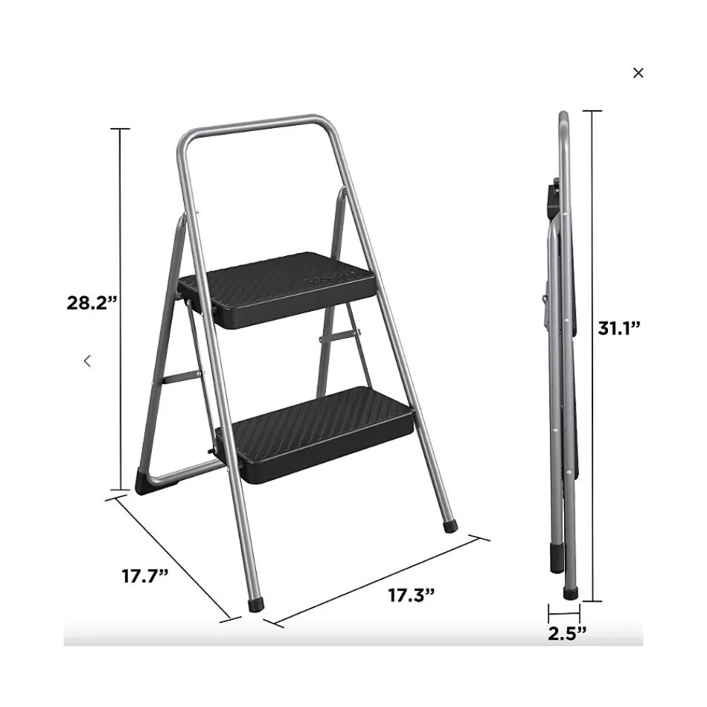 Cosco 2-Step Folding Steel Step Stool, 200 lb Capacity, 28.13" Working Height, Cool Gray (11137PBL1E)