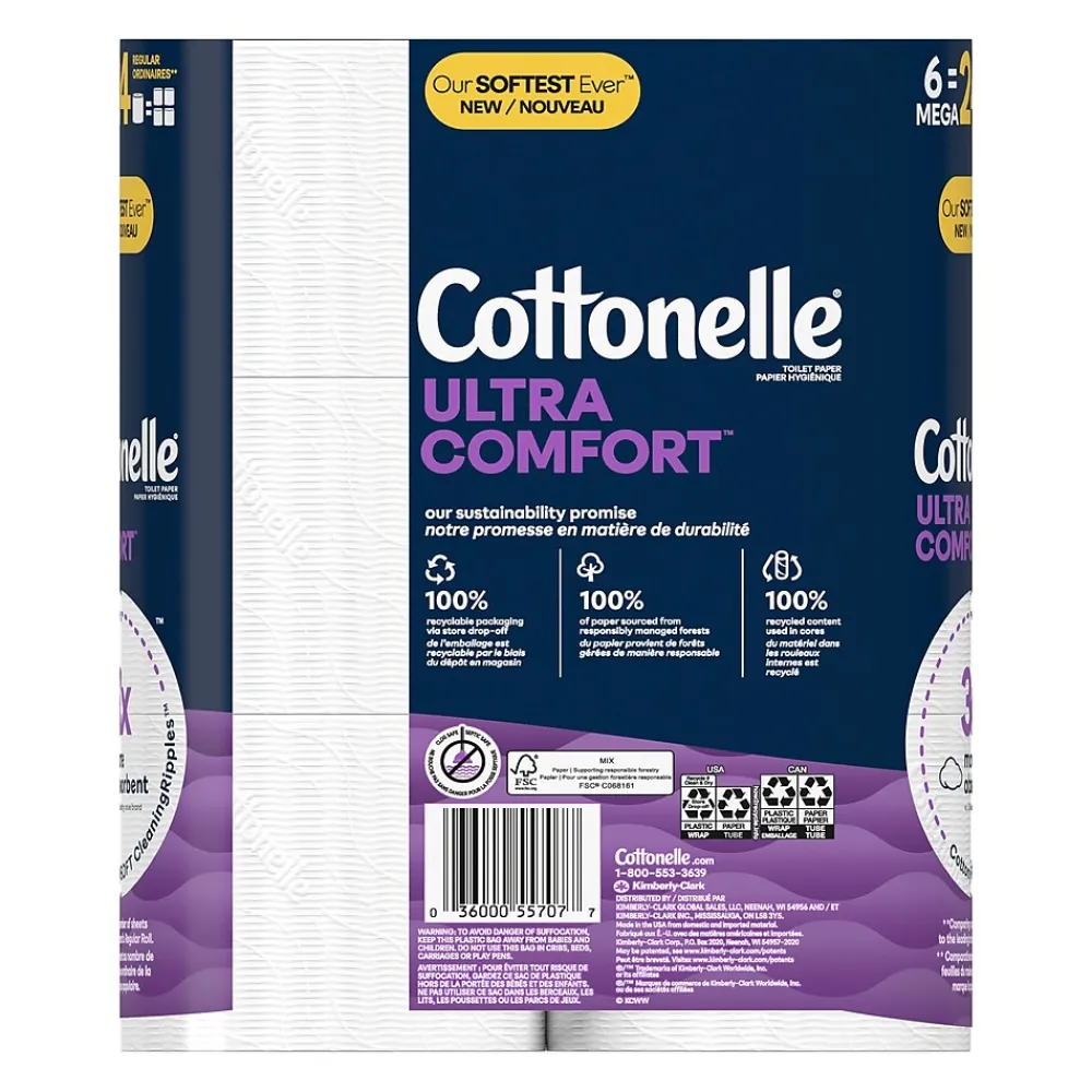 Ultra ComfortCare 2-Ply Standard Toilet Paper, White, 268 Sheets/Roll, 6 Mega Rolls/Pack (48611)<Cottonelle Hot