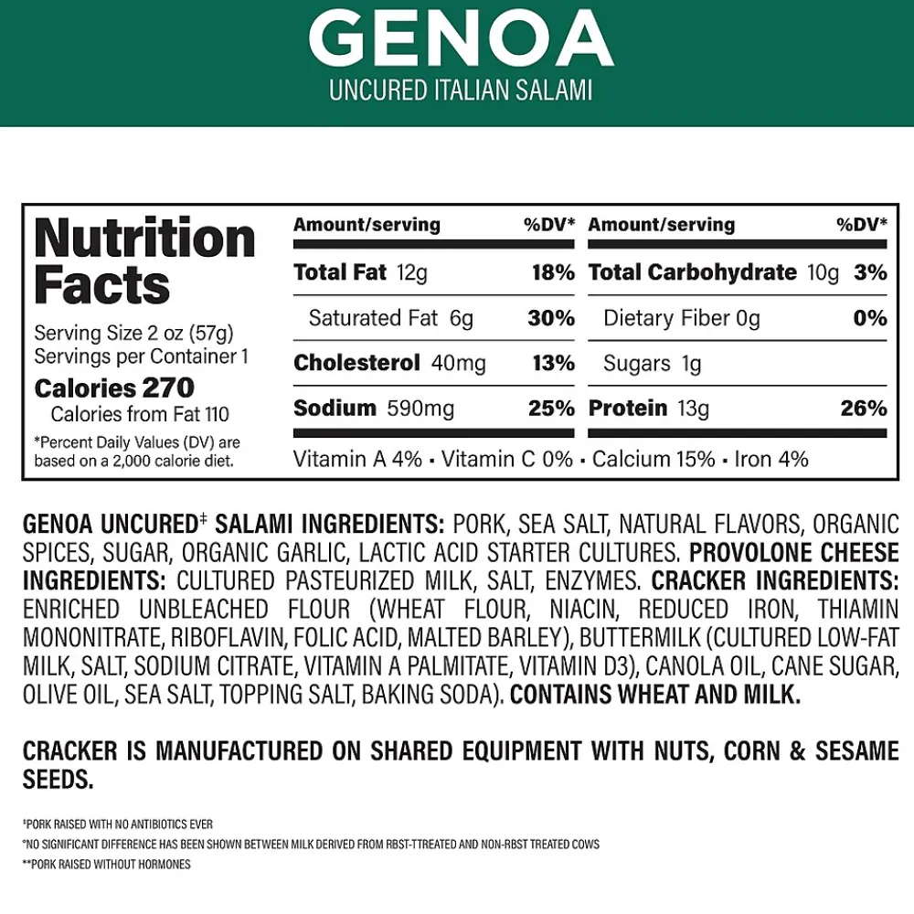 Creminelli Fine Meats Creminelli Genoa, Provolone Cheese, Crackers, 0.5, 4/Pack (220-02086)