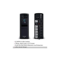 CyberPower PFC Sinewave Series 1350VA UPS, 10-Outlets, Black (CP1350PFCLCD)
