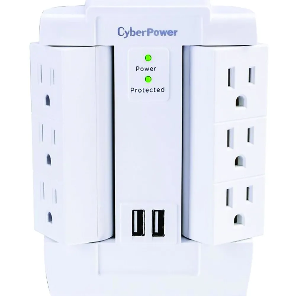 CyberPower Professional Series 6-Outlet Swivel Surge Protector, 2 USB, 1200 Joules, White (CYBSP600WSURC2)