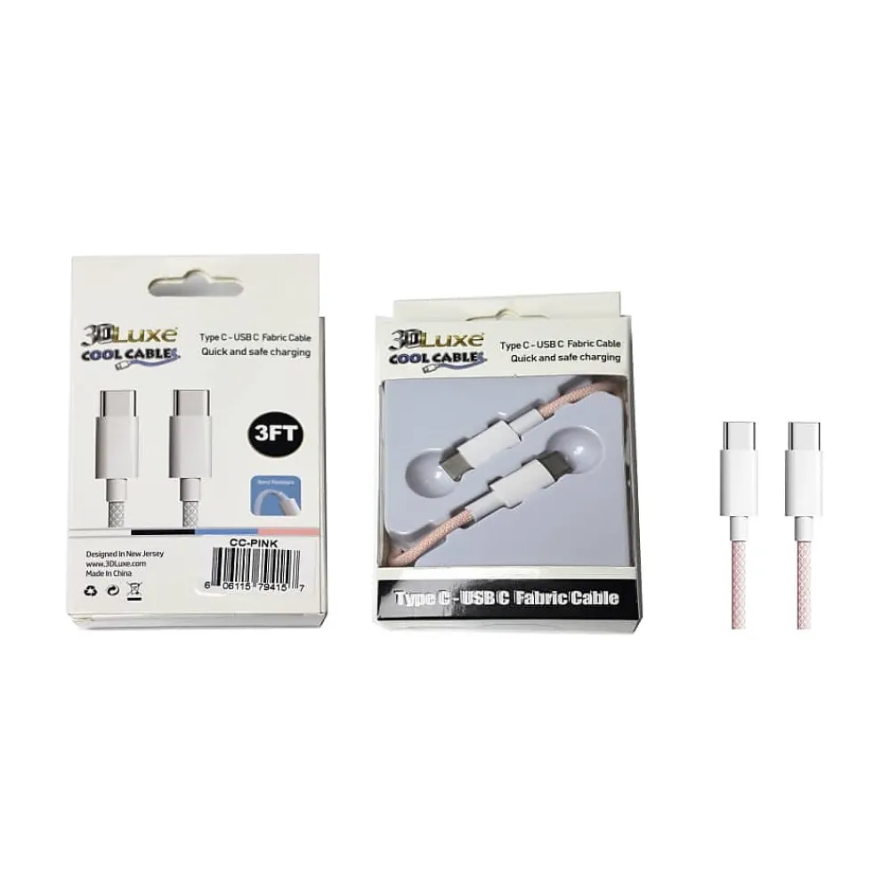 Cool Cables USB Type-C to USB Type-C Charging Cable, 3 ft., Pink (CC-PINK)<3D Luxe Clearance