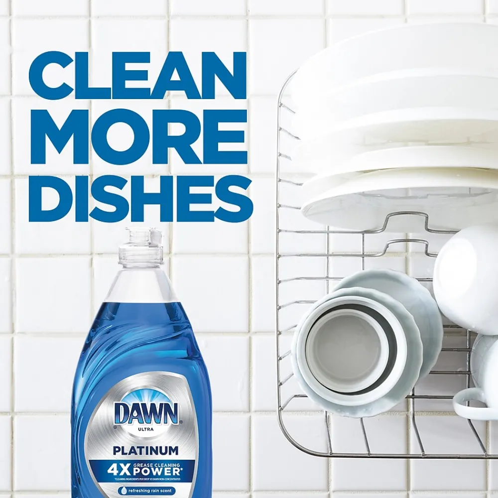 Platinum Liquid Dish Soap with Sponge, Refreshing Rain, 24 fl oz., 3/Carton (49041)<Dawn Hot