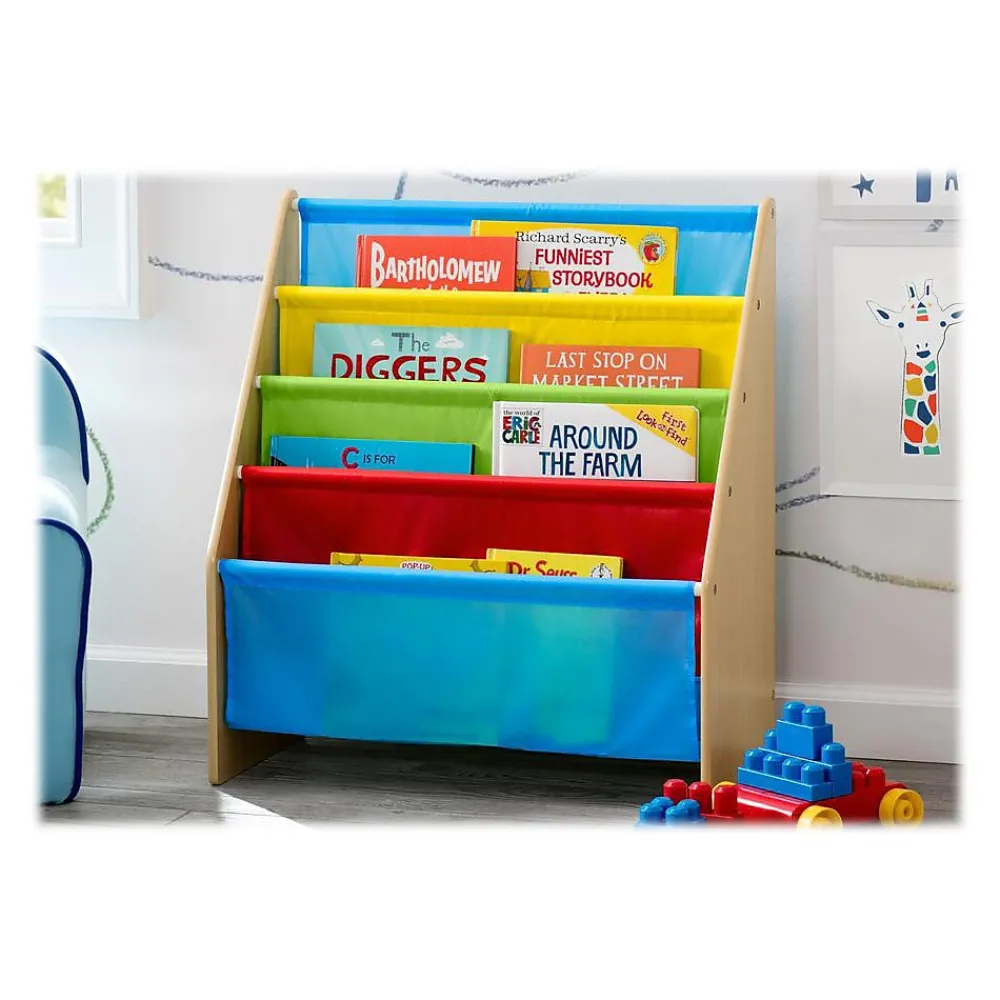 Bookcases*Delta Children Sling Book Rack 4-Tier 28"H Bookshelf, Natural/Blue/Red/Green/Yellow (TB84452GN-1189)