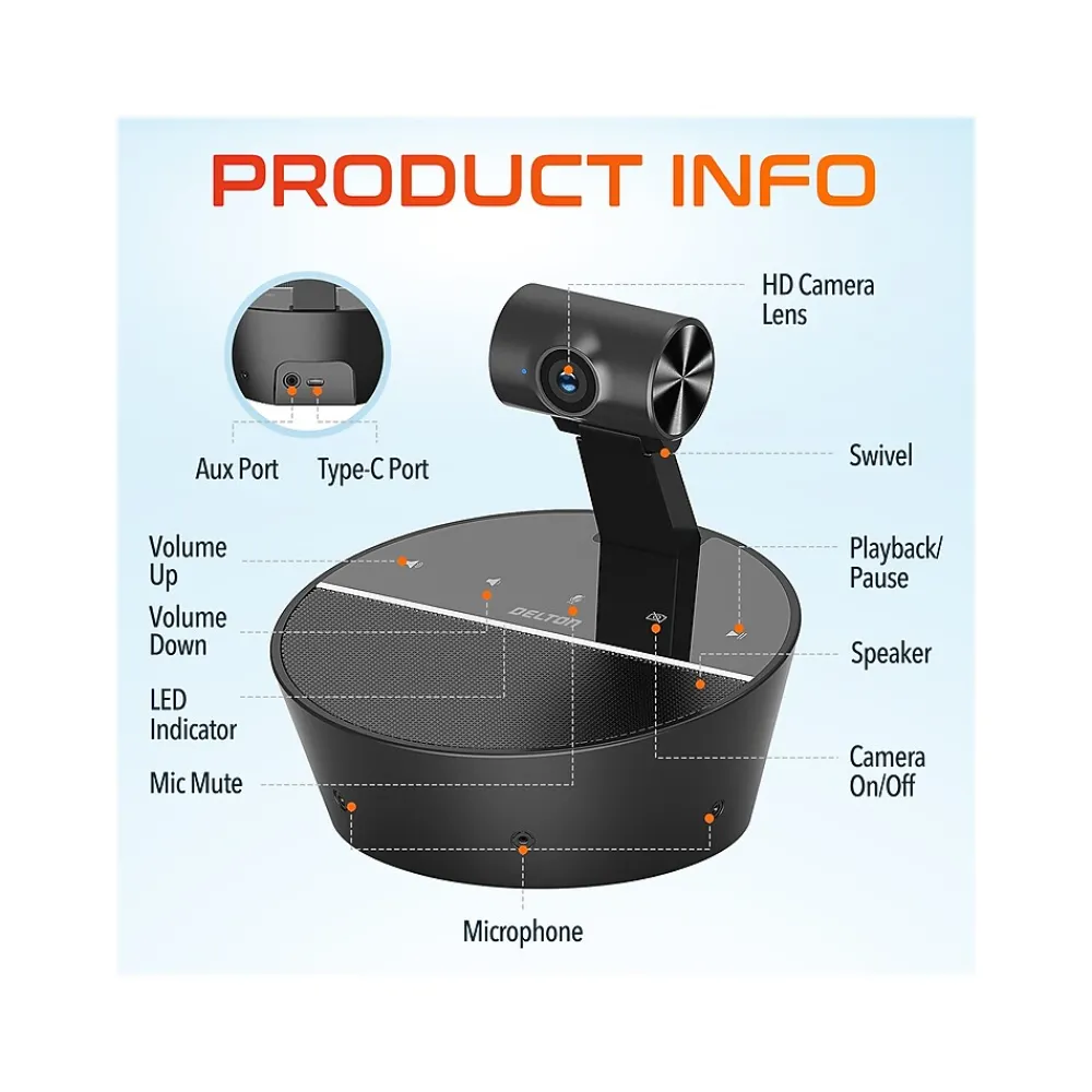 Sale Delton C90 HD 1080p Conference Speakerphone Webcam, 2 Megapixels, Black, (DCSC90)