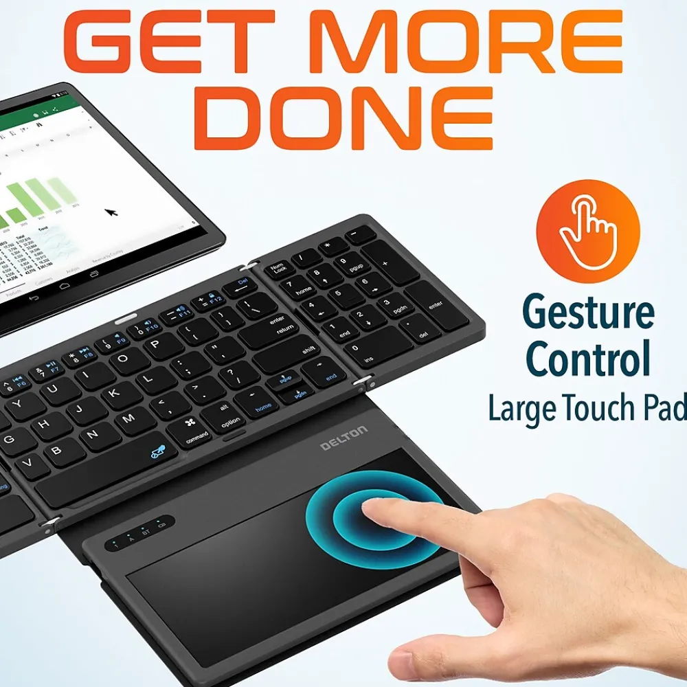 New Delton F92 Foldable Portable Wireless Keyboard with Touchpad, Black (DKBF92)