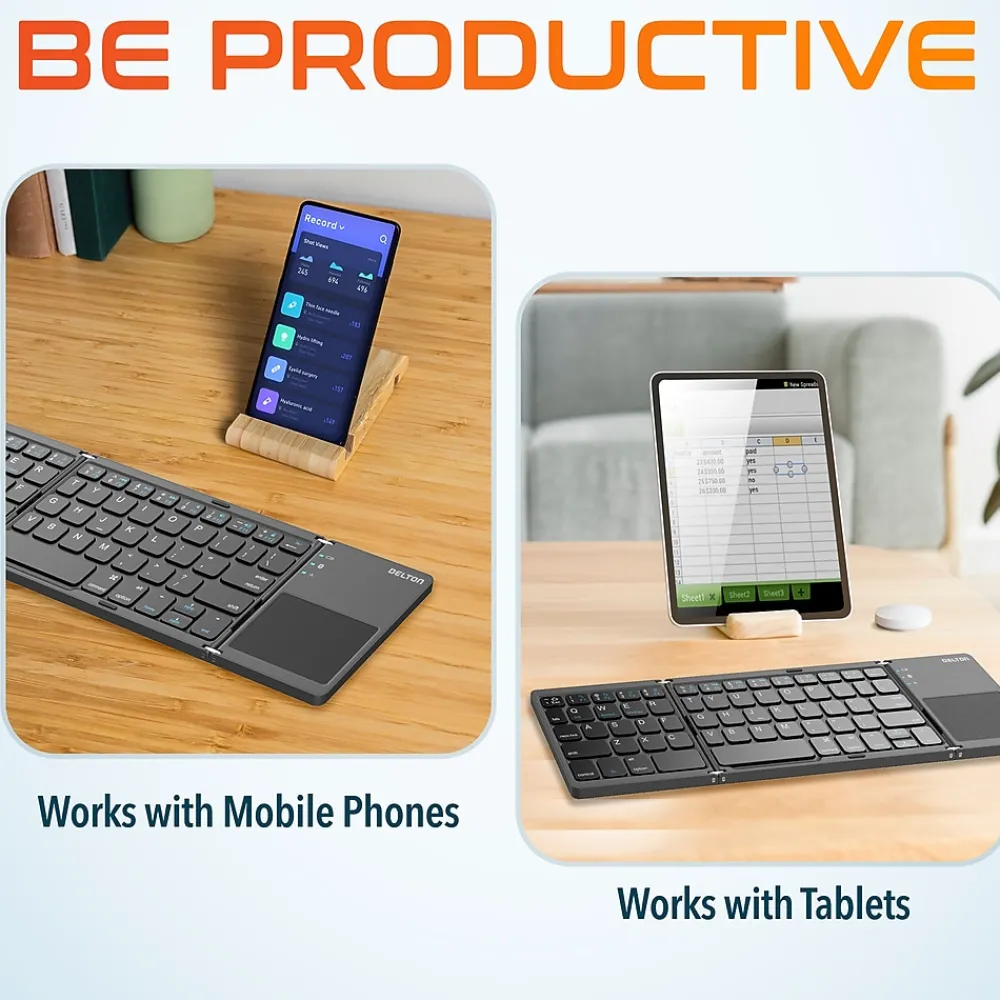 New Delton F75 Small Wireless Foldable Portable Keyboard and Touchpad, Black (DKBF75)