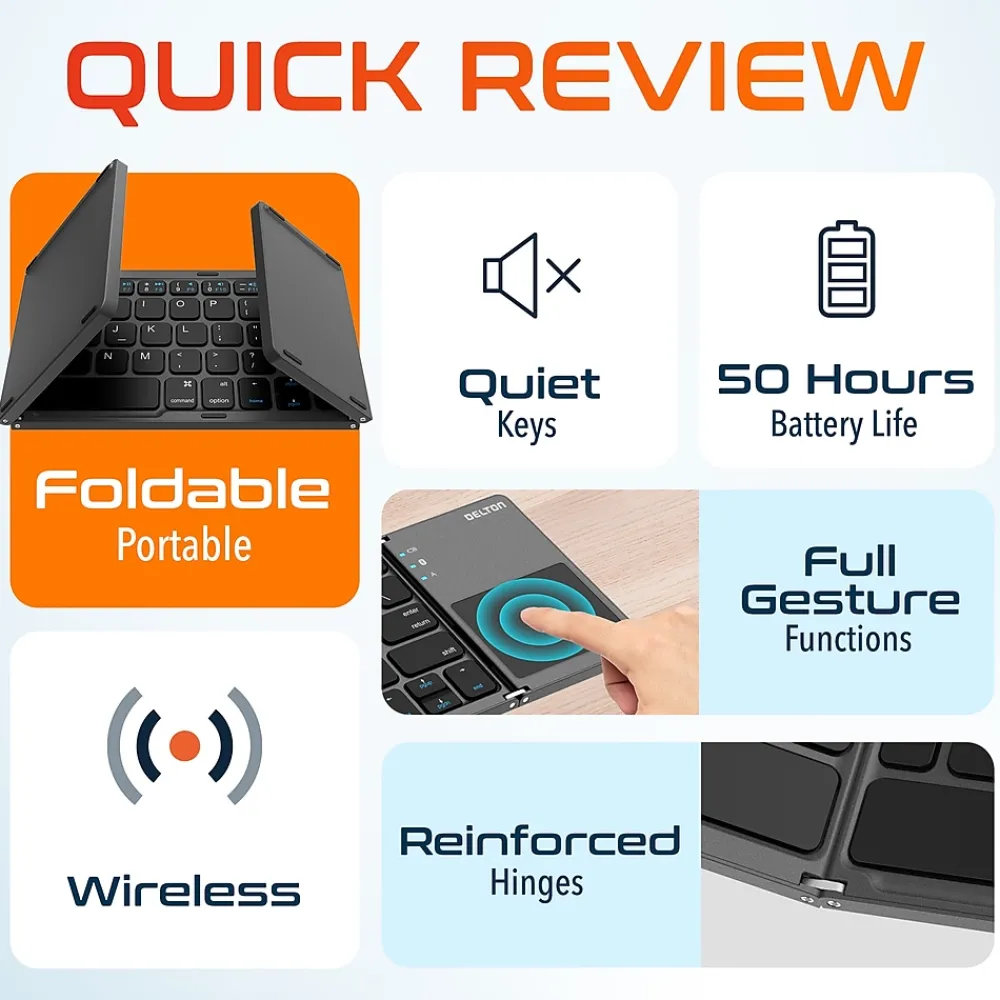 New Delton F75 Small Wireless Foldable Portable Keyboard and Touchpad, Black (DKBF75)