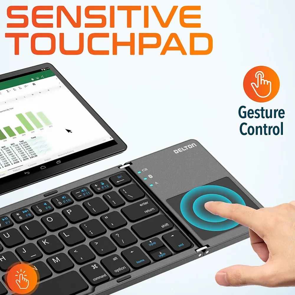 New Delton F75 Small Wireless Foldable Portable Keyboard and Touchpad, Black (DKBF75)