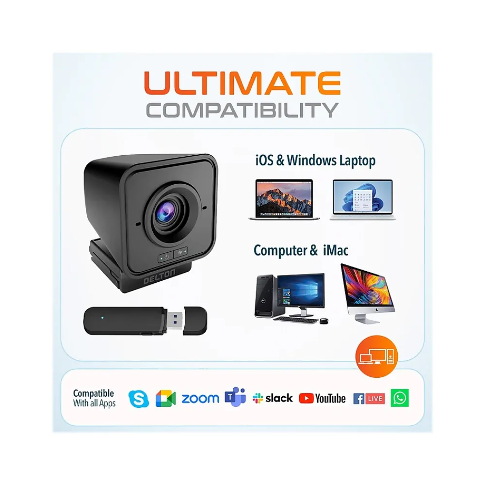 Outlet Delton HD 1080p Wireless Webcam, 2.1 Megapixels, Black (DCWC50)