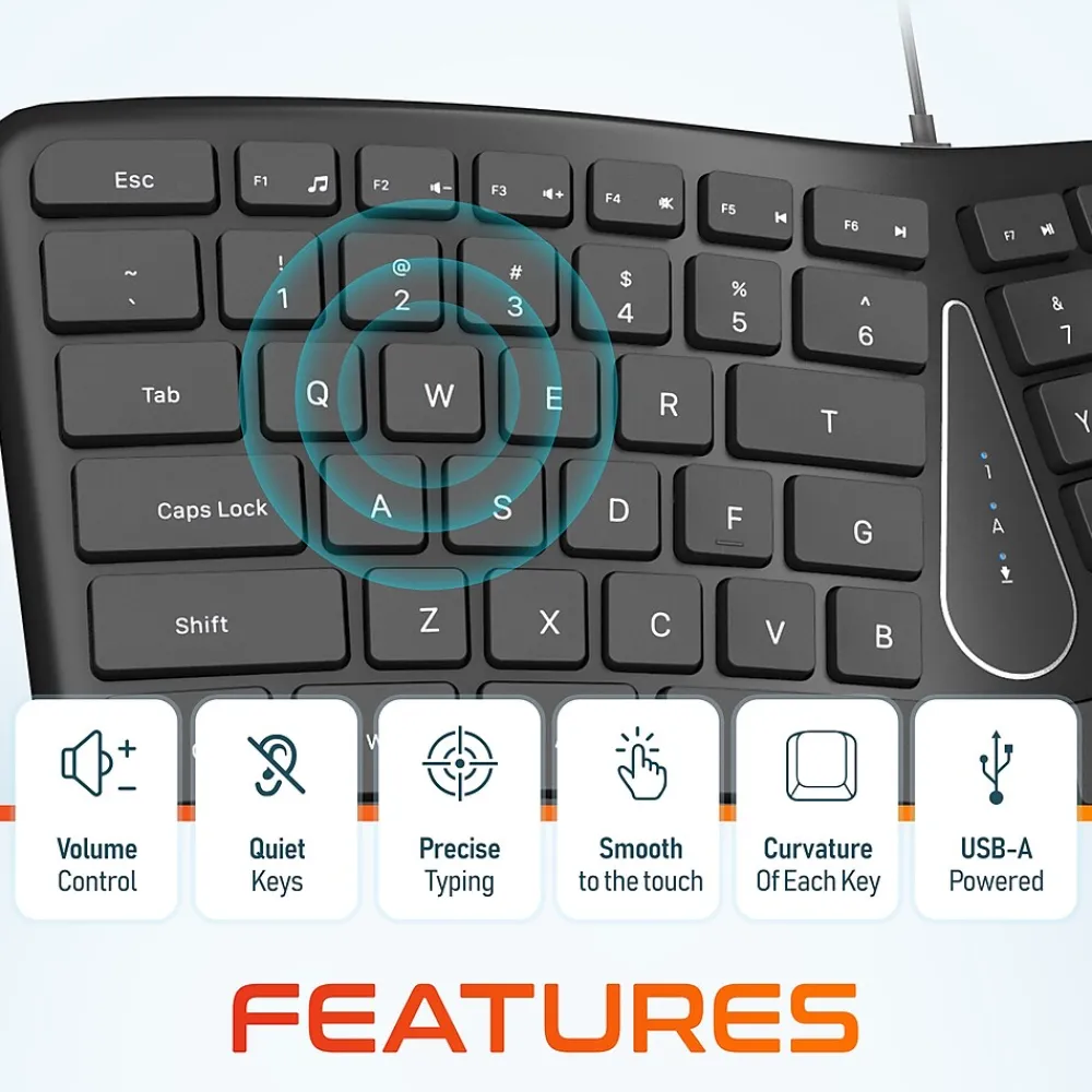Delton KB250 Ergonomic Keyboard, Black (DKBE250-U)