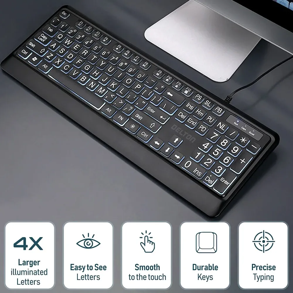 Hot Delton KB20 Large Button/Key Keyboard with Backlight, Black (DBKBG20)
