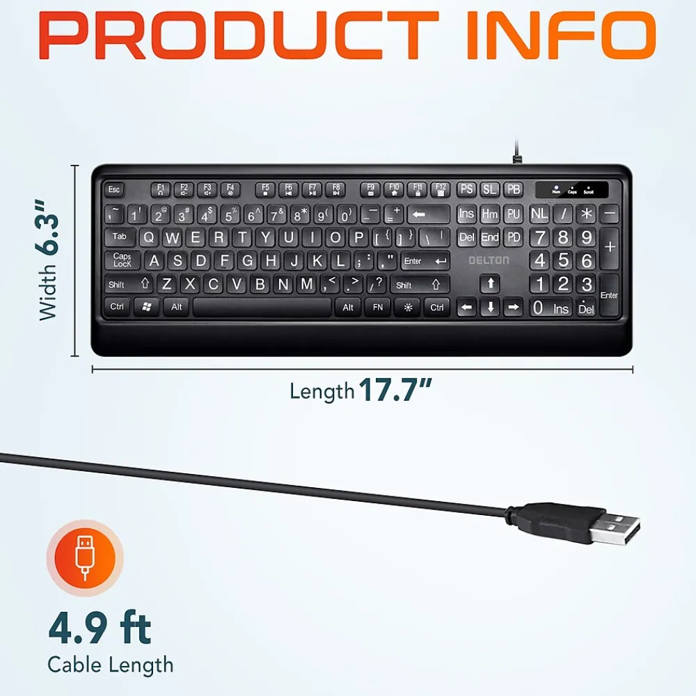 Hot Delton KB20 Large Button/Key Keyboard with Backlight, Black (DBKBG20)