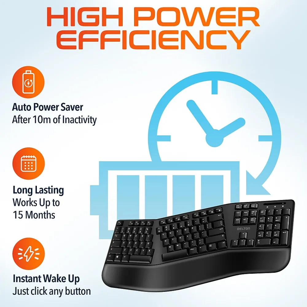New Delton KB200 Wireless Ergonomic Keyboard, Black (DKBERG24G8-WB)