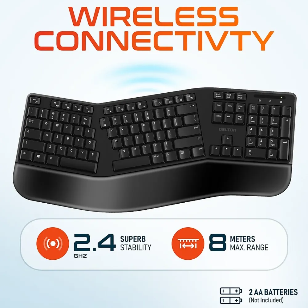 New Delton KB200 Wireless Ergonomic Keyboard, Black (DKBERG24G8-WB)