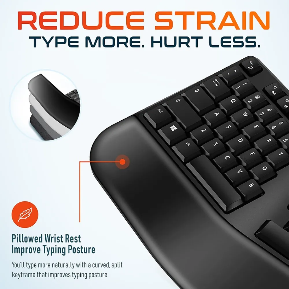 New Delton KB200 Wireless Ergonomic Keyboard, Black (DKBERG24G8-WB)