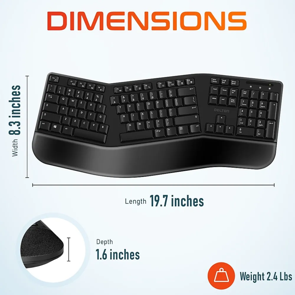 New Delton KB200 Wireless Ergonomic Keyboard, Black (DKBERG24G8-WB)