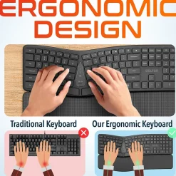 Best Delton KB250 Wireless Ergonomic Keyboard, Black (DKBE250-WB)
