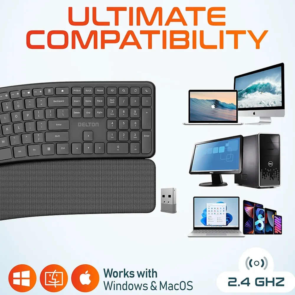 Best Delton KB250 Wireless Ergonomic Keyboard, Black (DKBE250-WB)