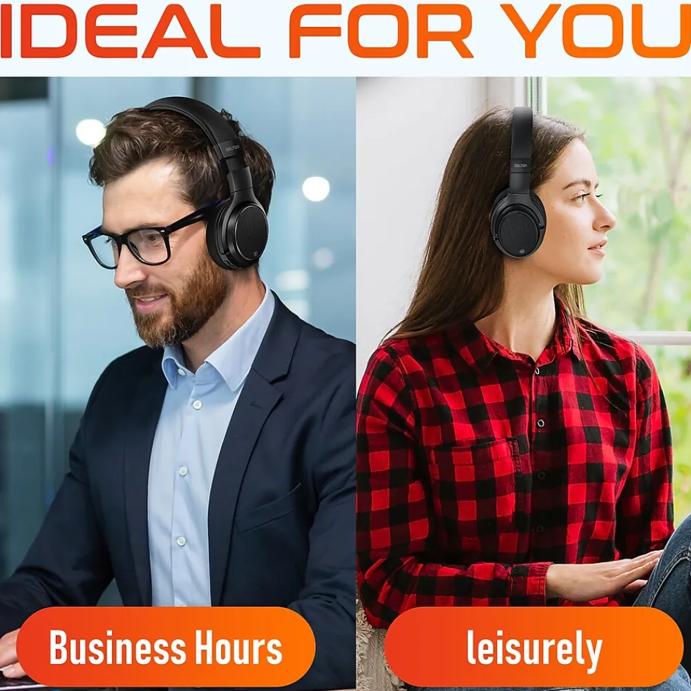 Hot Delton M101 Wireless Active Noise Canceling Bluetooth Stereo Business/Gaming Over-the-Ear Computer Headset, Black (DBHM101D)