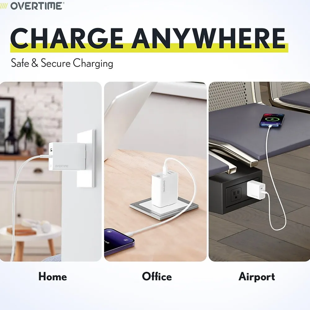 Overtime USB-C/USB Wall & Car Chargers with Two Apple MFi Certified Cables for iPhone/iPad, White (CE14550A)<Delton