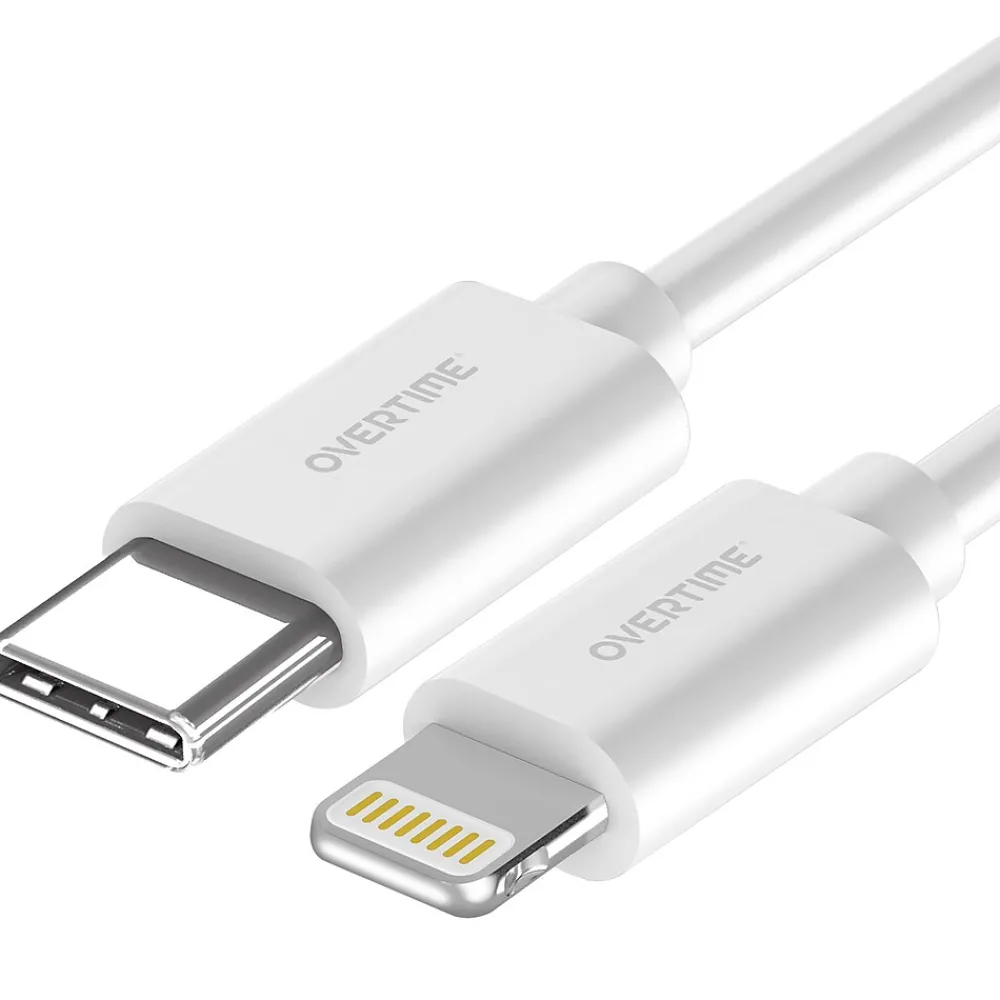 Overtime USB-C/USB Wall & Car Chargers with Two Apple MFi Certified Cables for iPhone/iPad, White (CE14550A)<Delton