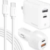 Delton USB-C/USB Wall Charger and Car Charger with Certified USB-C Cable for iPhone 15/Android, White (DAC3IN12USBRG)<Overtime New