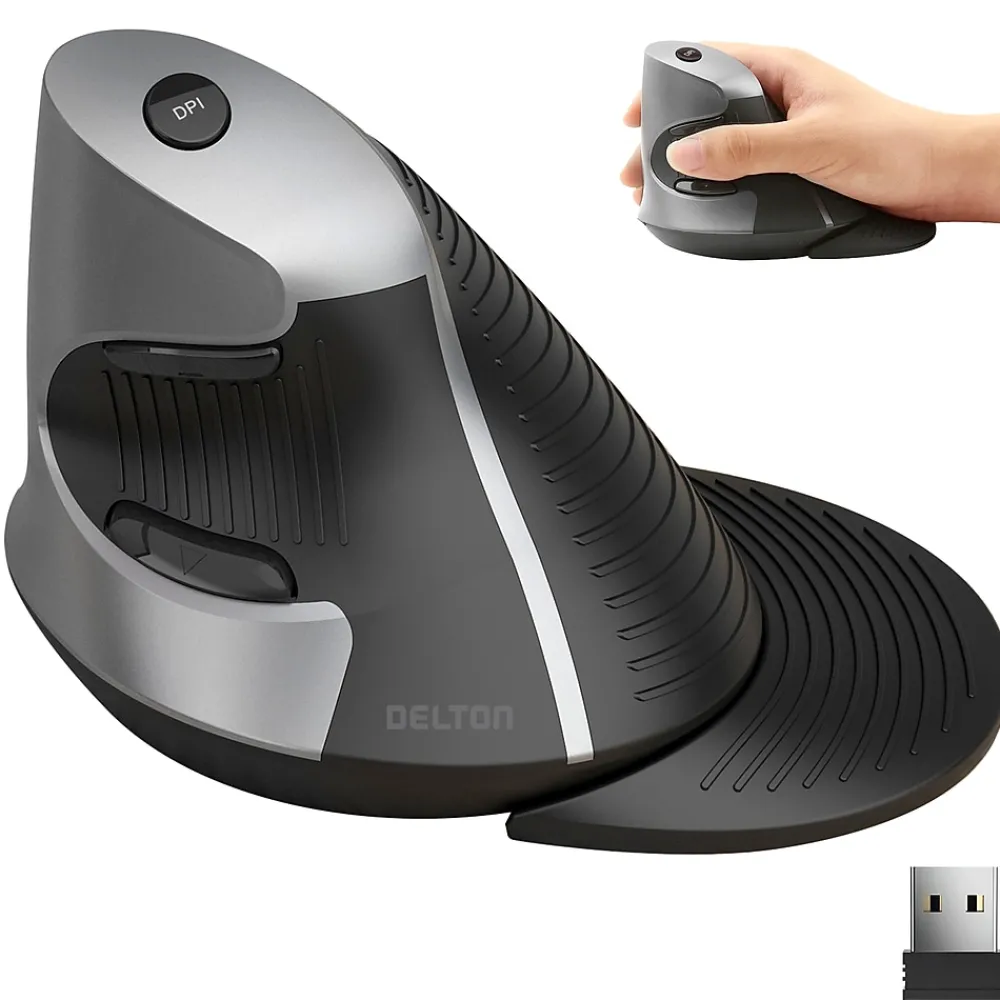 Outlet Delton S22 Vertical Wireless Optical 2.4 GHz Mouse, Black (DMERGS22-WB)