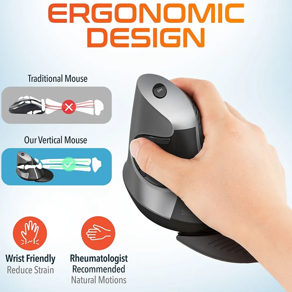 Outlet Delton S22 Vertical Wireless Optical 2.4 GHz Mouse, Black (DMERGS22-WB)