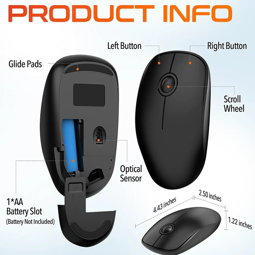 Clearance Delton S15 Wireless Ambidextrous Optical 2.4 GHz Mouse, Black (DMS15-WB)