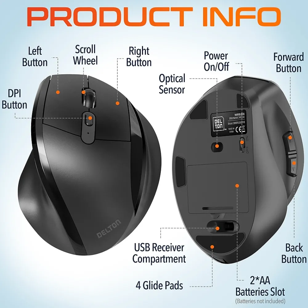 Clearance Delton S30 Wireless Optical 2.4 GHz Mouse, Black (DMERGS30-WB)