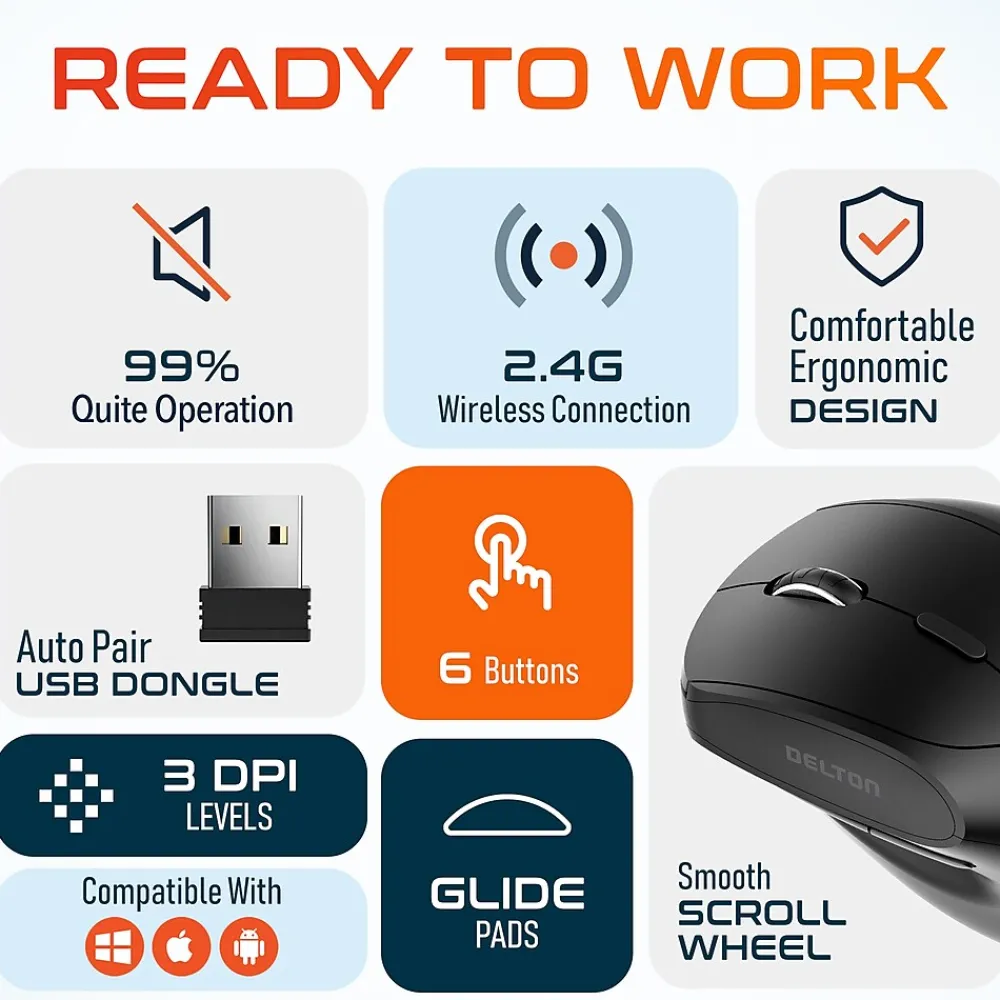 Clearance Delton S12P Wireless Optical 2.4 GHz Mouse, Black (DMERGS12P-WB)