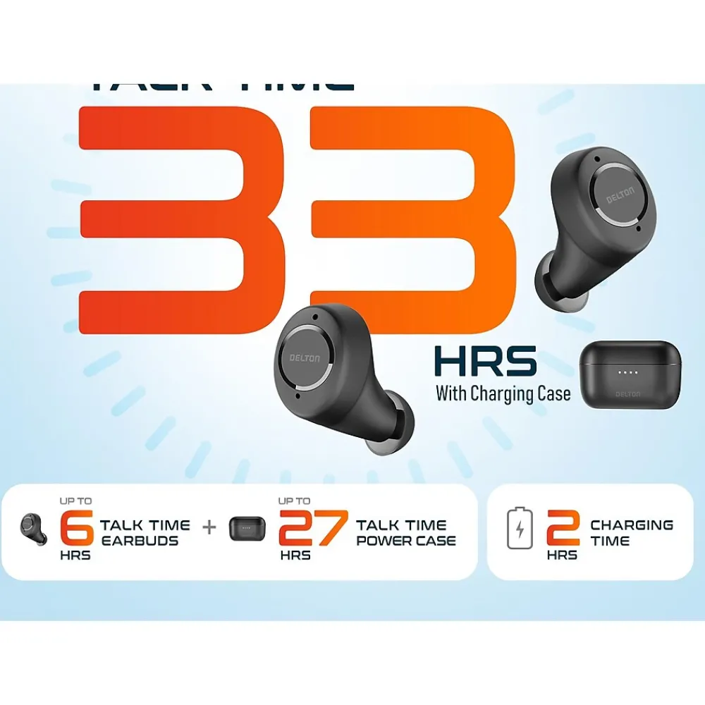 Hot Delton T150 Wireless Active Noise-Canceling Bluetooth Stereo Earbuds with Auto-Pairing USB Dongle, Black (DBHT150)