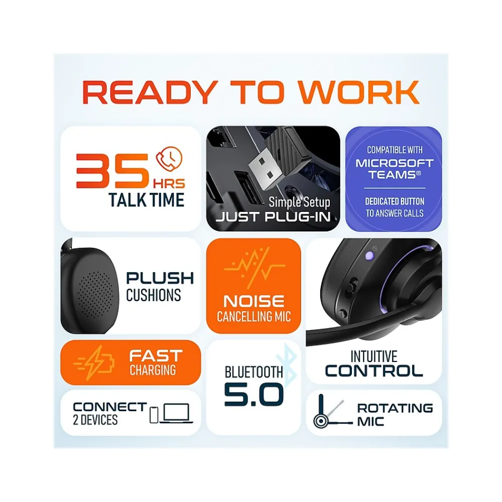 Sale Delton 60X Stereo Noise Canceling Bluetooth Computer Headset - Compatible with MS Teams, Black (DBTHEAD60XBTDL)
