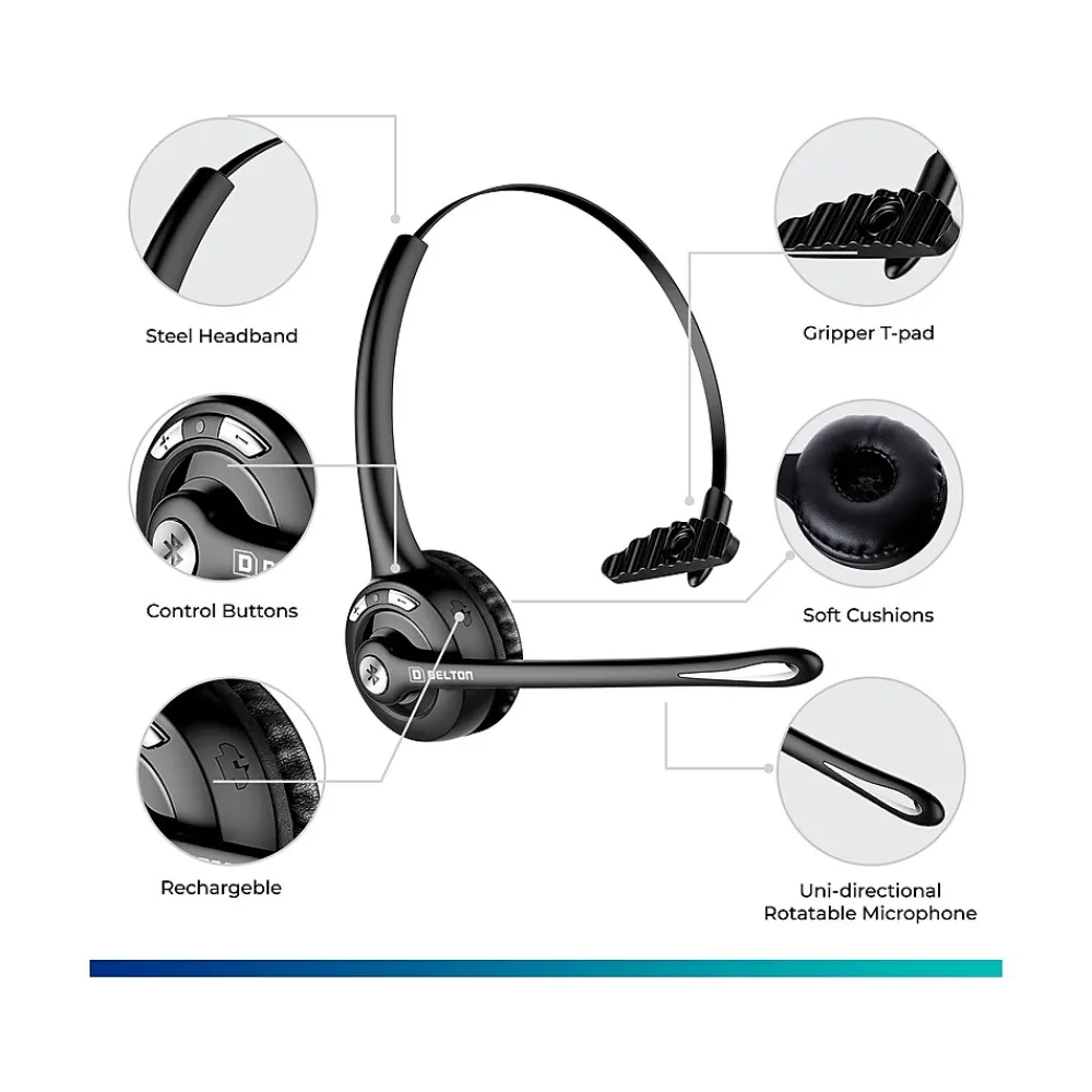 New Delton 10X Wireless Noise-Canceling Bluetooth Over-the-Head Mono Computer Headset, Black (DBTHEAD10XBTDL)