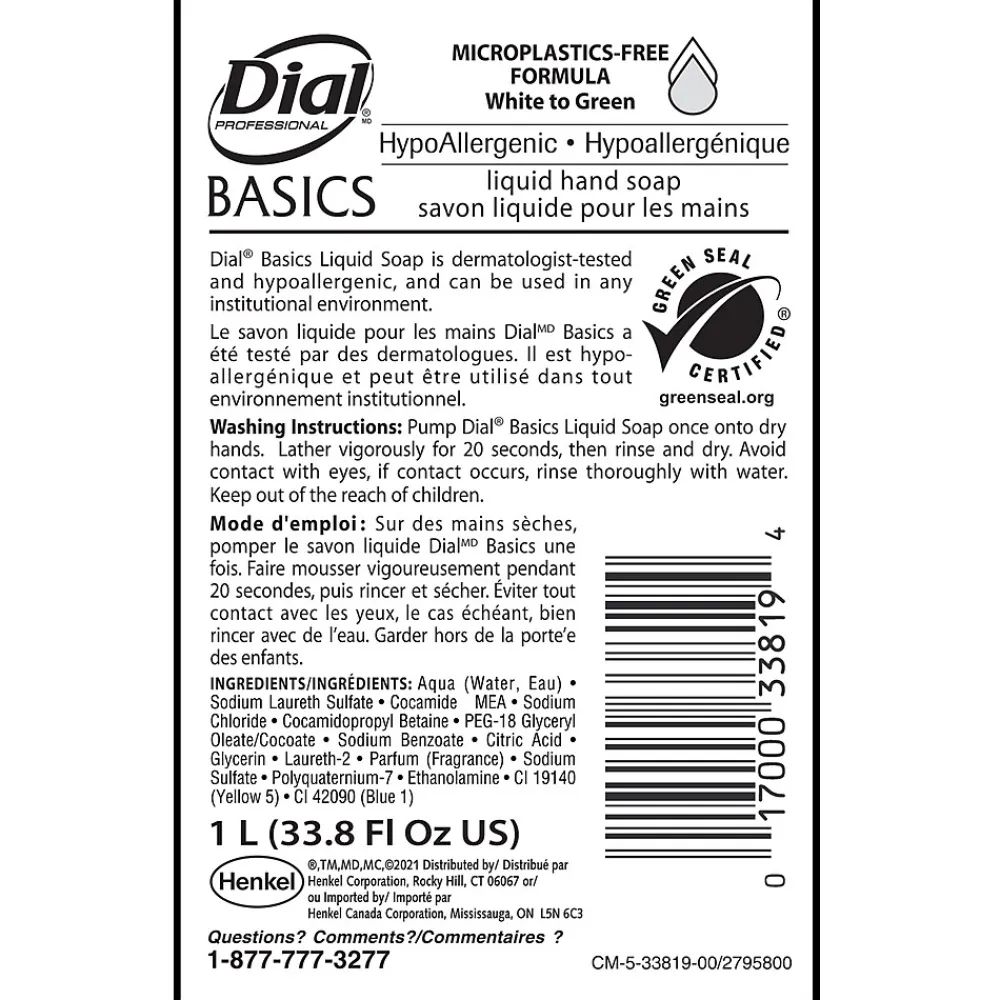 Basics Liquid Hand Soap Refill, 1L, 8/Carton (33821)<Dial Hot