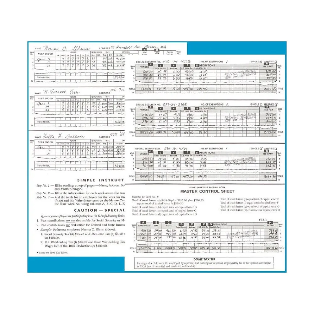 Accounting & Record Journals*Dome Short-Cut Payroll Book, 8 Columns, 11.25" x 8.75", Navy (650)