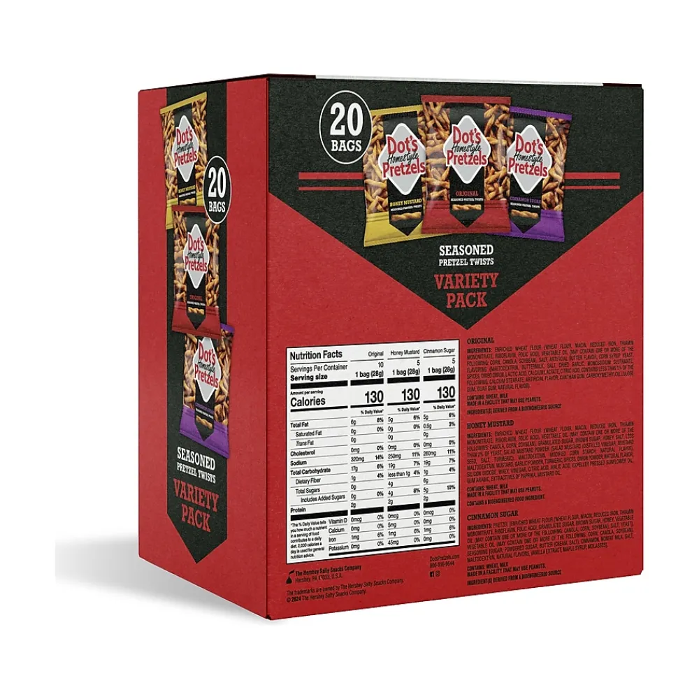 Dots Homestyle Original/Honey Mustard/Cinnamon Sugar Variety Pack Twist Pretzels, 1 oz., 20 Bags/Box (MP0005)