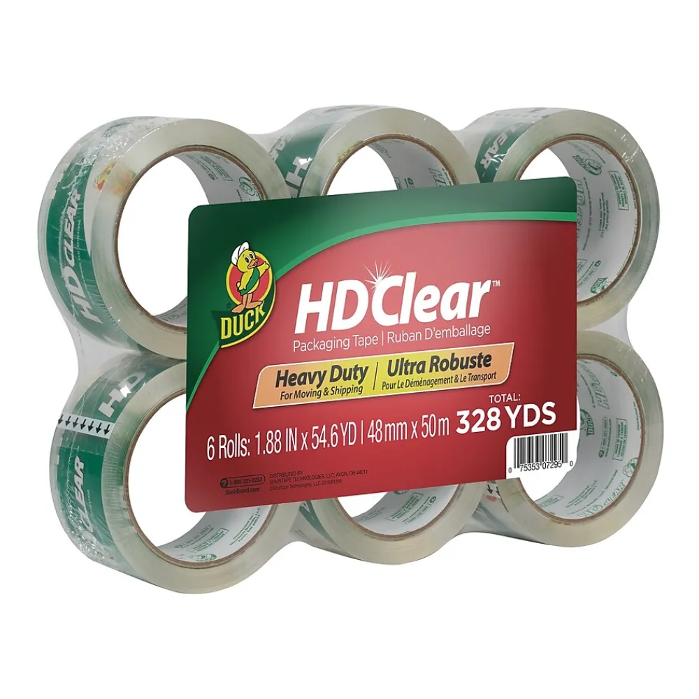 Discount Duck HD Clear Heavy Duty Packing Tape, 1.88" x 54.6 yds., Clear, 6/Pack (441962/7295)