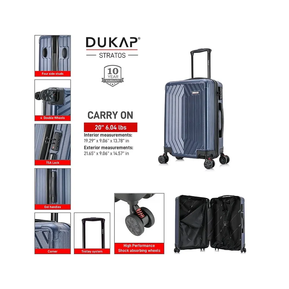 Stratos 20" Hardside Carry-On Suitcase, 4-Wheeled Spinner, TSA Checkpoint Friendly, Blue (DKSTR00S-BLU)<DUKAP Best