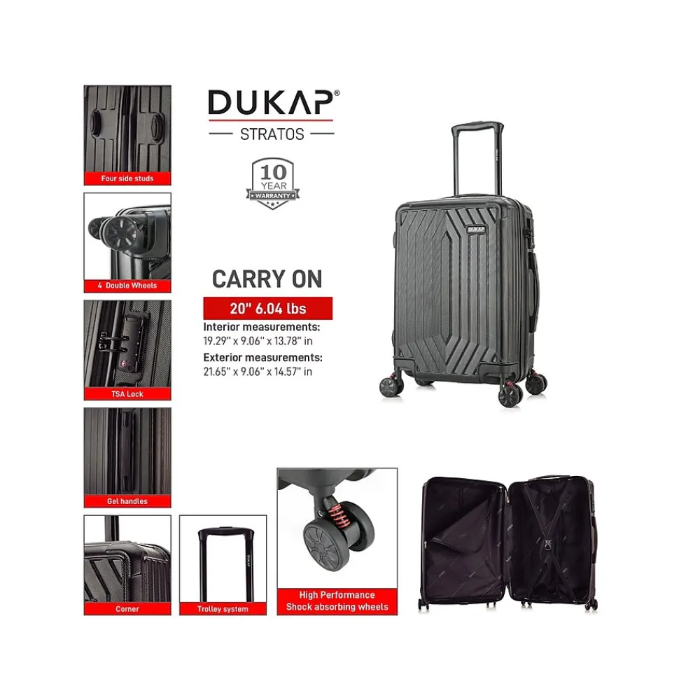 Stratos 20" Hardside Carry-On Suitcase, 4-Wheeled Spinner, TSA Checkpoint Friendly, Black (DKSTR00S-BLK)<DUKAP Clearance