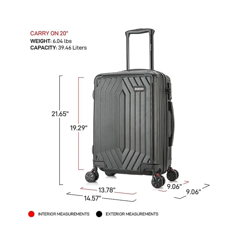 Stratos 20" Hardside Carry-On Suitcase, 4-Wheeled Spinner, TSA Checkpoint Friendly, Black (DKSTR00S-BLK)<DUKAP Clearance