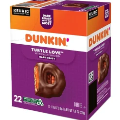 Dunkin' Turtle Love Coffee, Keurig K-Cup Pod, Dark Roast, 22/Box, 4 Boxes/Carton (5000367615CT)