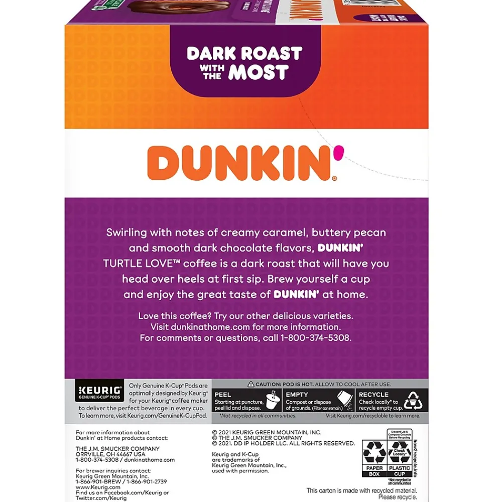 Dunkin' Turtle Love Coffee, Keurig K-Cup Pod, Dark Roast, 22/Box, 4 Boxes/Carton (5000367615CT)