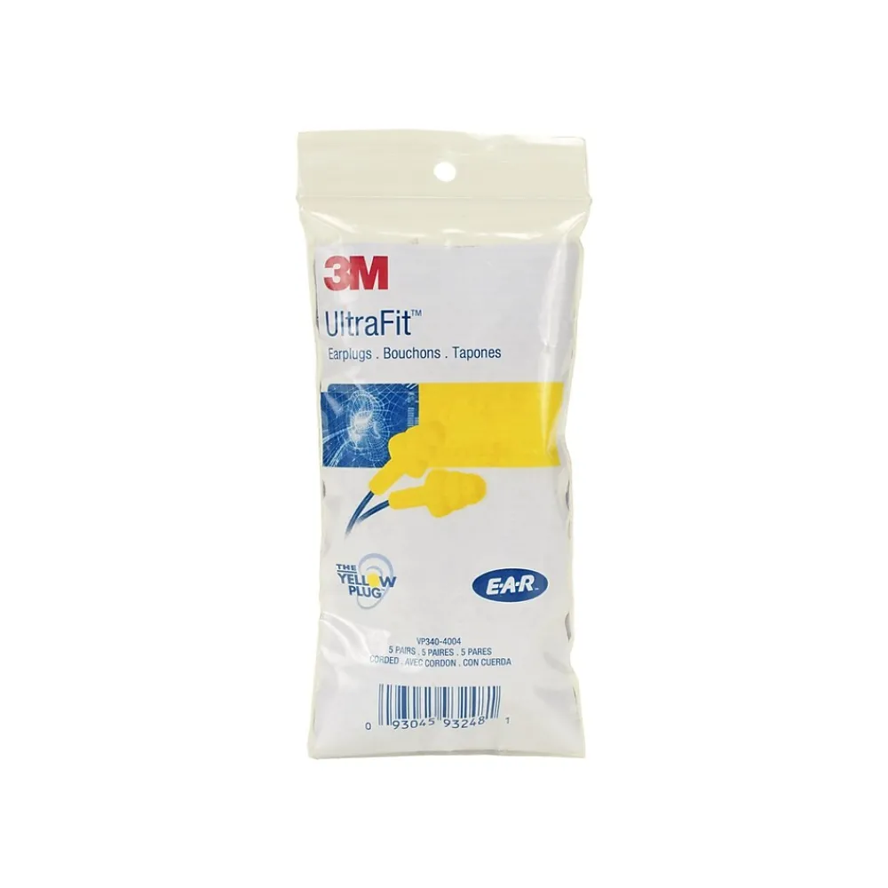Peltor E-A-R UltraFit Corded Earplugs, Yellow, 100/Box (340-4004)