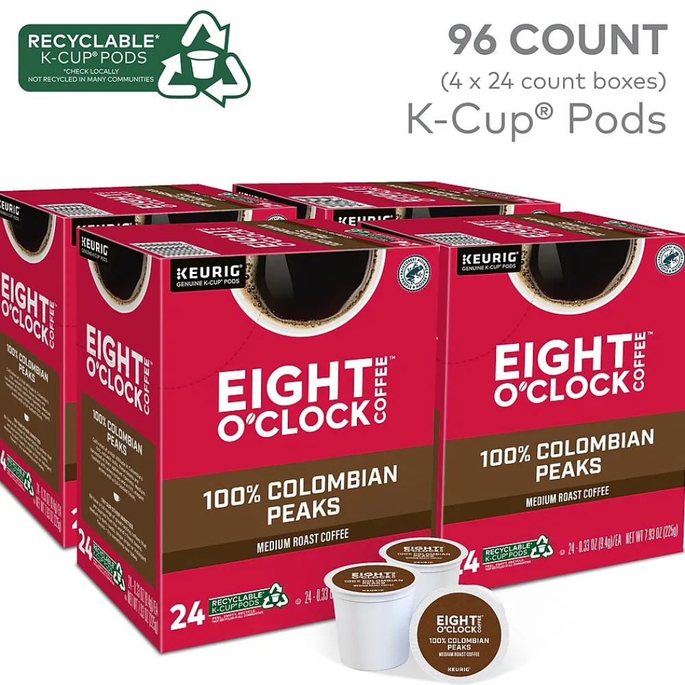 Eight O'Clock 100% Colombian Peaks Coffee, Keurig K-Cup Pod, Medium Roast, 24/Box, 4 Boxes/Carton (6407CT)
